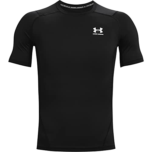 Under Armour mens Armour HeatGear Compression Short-Sleeve T-Shirt , Black (001)/White , Large