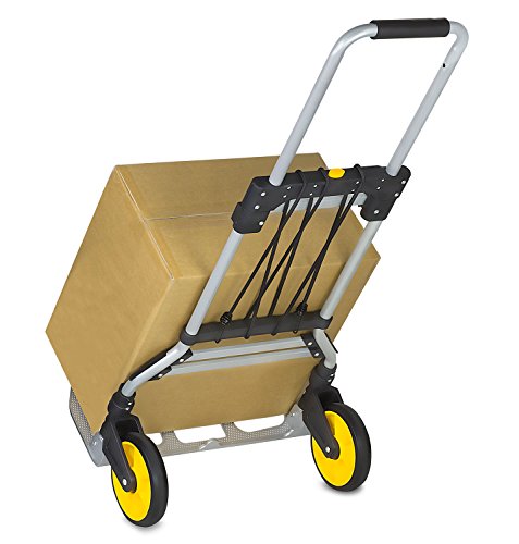 Mount-It! Folding Hand Truck and Dolly, 264 Lb Capacity Heavy-Duty Luggage Trolley Cart With Telescoping Handle and Rubber Wheels, Silver, Black, Yellow,