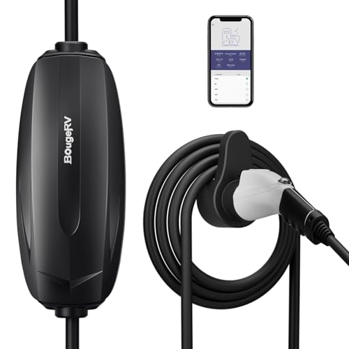 BougeRV Level 1-2 EV Charger, 110V-240V 16Amp 25 Feet Charging Cable with NEMA6-20 Plug & NEMA 5-15 Adapter, Portable EVSE Electric Vehicle Charger