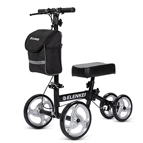 ELENKER Steerable Knee Walker Deluxe Medical Scooter for Foot Injuries Compact Crutches Alternative Black