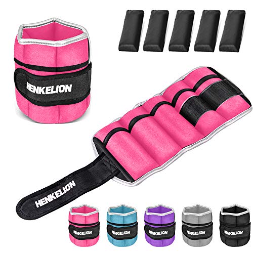 Henkelion 1 Pair 6 Lbs Adjustable Ankle Weights For Women Men Kids, Strength Training Wrist Weights Ankle Weights Set For Gym, Fitness Workout, Running, Lifting Exercise Leg Weights - each 3 Lbs Pink