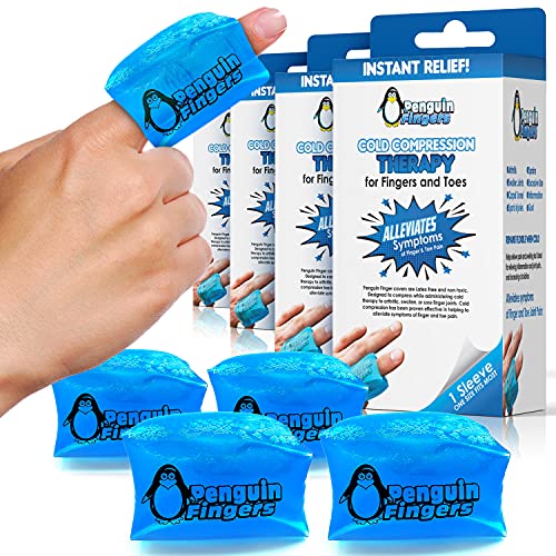 Finger and Toe Cold Gel Ice Pack, by Penguin Fingers.Compression Cold Pack for Fingers and Toes, Arthritis, Gout, Injuries. Cryotherapy Sleeve. 4 Pack