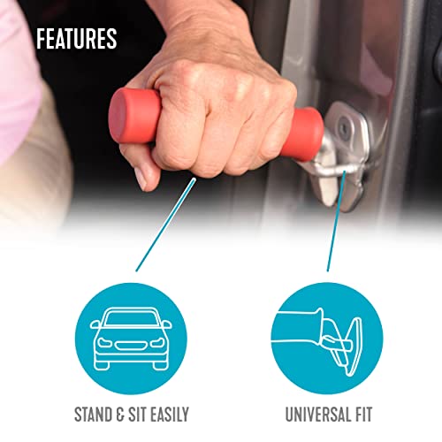 Able Life Auto Cane, Portable Vehicle Support Handle, Standing Mobility Aid, Car Assist Cane Grab Bar, Red
