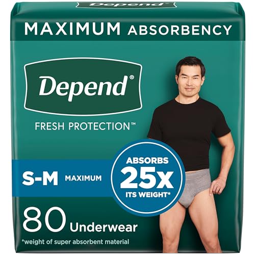 Depend Fit-Flex Adult Incontinence Underwear Men, Maximum Absorbency, Small/Medium, Grey, 80 Count