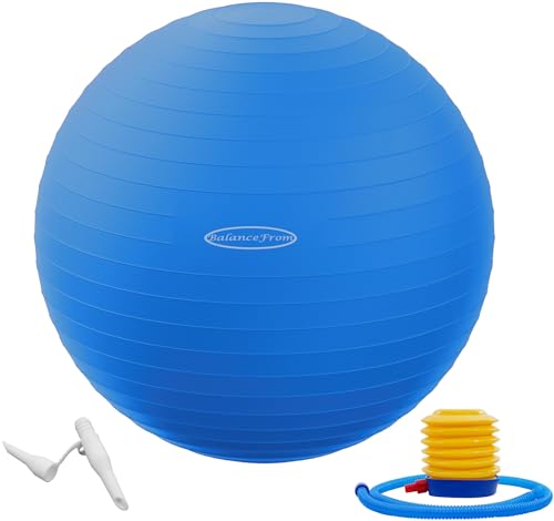 BalanceFrom Anti-Burst and Slip Resistant Exercise Ball Yoga Ball Fitness Ball Birthing Ball with Quick Pump, 2,000-Pound Capacity, Blue, 58-65cm, L
