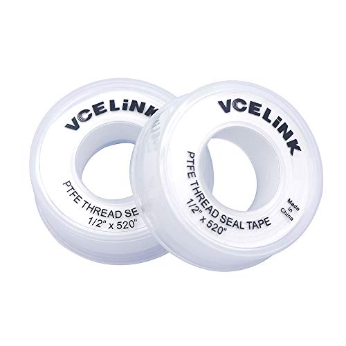 PTFE Plumbers Tape, VCELINK Industrial Water Sealant Thread Tape, 520" Length, 1/2" Width, Plumbing Teflon Tape for Shower Heads and Pipe Threads, White (2 Rollsï¼