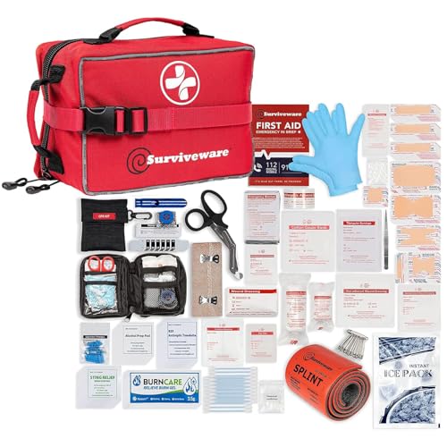 Surviveware Comprehensive Premium First Aid Kit Emergency Medical Kit for Trucks, Cars, Camping, Office and Sports and Outdoor Emergencies - Large 200 Piece Set