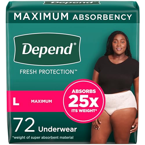 Depend Fit-Flex Adult Incontinence Underwear for Women, Disposable, Maximum Absorbency, Large, Blush, 72 Count