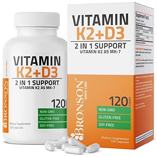 Vitamin K2 (MK7) with D3 Supplement Bone and Heart Health Non-GMO Formula 5000 IU Vitamin D3 & 90 mcg Vitamin K2 MK-7 Easy to Swallow Vitamin D & K Complex, 120 Capsules