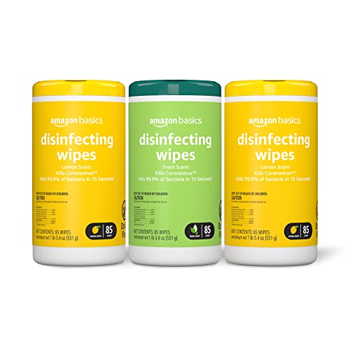 Amazon Brand - Solimo Disinfecting Wipes, Lemon Scent & Fresh Scent, Sanitizes/Cleans/Disinfects/Deodorizes, 75 Count (Pack of 3)