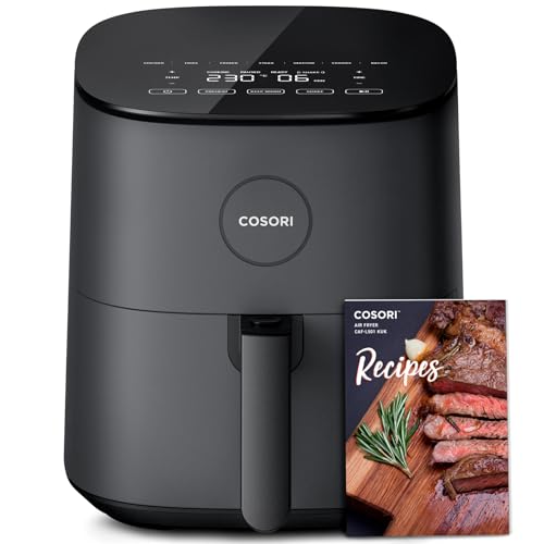 COSORI Air Fryer, 5 QT, 9-in-1 Airfryer Compact Oilless Small Oven, Dishwasher-Safe, 450â freidora de aire, 30 Exclusive Recipes, Tempered Glass Display, Nonstick Basket, Quiet, Fit for 2-4 People
