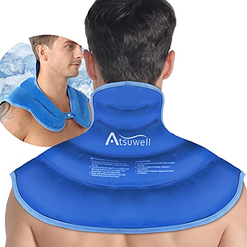 Atsuwell Ice Pack for Neck and Shoulders Pain Relief Cold Compress Therapy Shoulder Ice Packs for Injuries Reusable Gel, Large Upper Back Cold Pack Wrap for Swelling, Bruises, Sprain, Surgery