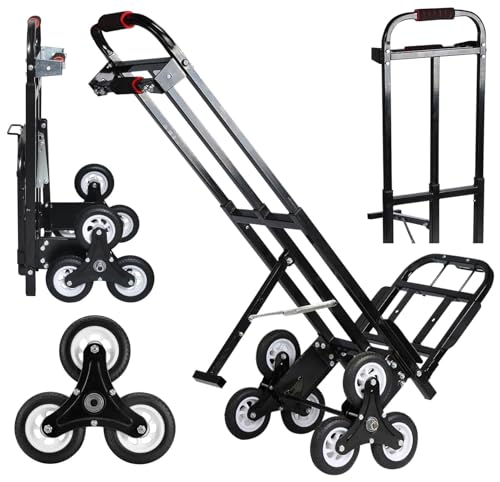 Mecete Hand Truck Dolly â Stair Climbing Cart, Stair Climber Cart 460 Lb Capacity All Terrain Stair Dolly Heavy Duty with Telescoping Handle and 6 Wheels (Black) Hand Truck 2 Climbing Ropes