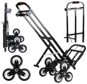 Mecete Hand Truck Dolly â Stair Climbing Cart, Stair Climber Cart 460 Lb Capacity All Terrain Stair Dolly Heavy Duty with Telescoping Handle and 6 Wheels (Black) Hand Truck 2 Climbing Ropes
