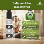 Zinc 100mg, Vitamin C 1000mg, Vitamin D 5000IU per Serving, Immune Support for Adults, Immune System Booster Supplements, Non GMO, No Filler, No Stearate, 120 Vegan Capsules, 60 Day Supply