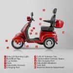 Heavy Duty Mobility Scooters for Seniors & Adults 500lbs Capacity - Electric Powered Wheelchair Device - 600W All Terrain Recreational Mobility Scooter for Travel, Elderly-Full LED Lighting- Red