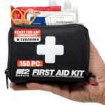 M2 BASICS 150 Piece First Aid Kit w/Compact Bag, Carabiner, Emergency Blanket | Emergency Medical Supply | Full of Supplies for Home, Office, Outdoors, Car, Camping, Travel