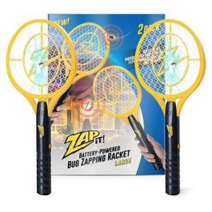 ZAP iT! Electric Fly Swatter Racket & Mosquito Zapper - High Duty 4,000 Volt Electric Bug Zapper Racket - Fly Killer USB Rechargeable Fly Zapper Indoor Safe - 2 Pack (Large, Yellow)