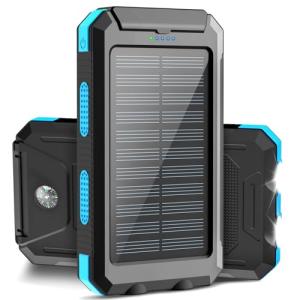 Solar Power Bank Portable Charger 20000mah Waterproof Battery Backup Charger Solar Panel Charger with Dual LED Flashlights and Compass for All CellPhones, Tablets, and Electronic Devices