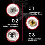 Kitchen SinkShroom Revolutionary Clog-Free Stainless Steel Sink Strainer, Chrome gray