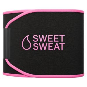 Sweet Sweat Waist Trimmer, by Sports Research - Sweat Band Increases Stomach Temp to Cut Water Weight Black/Pink