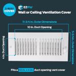 EZ-FLO 61609, White Two-Way Sidewall/Ceiling Register, 10 inch (W) x 4 inch (H) Duct Opening, 10" x 4"