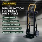 Harper Trucks Lightweight 400 lb Capacity Glass Filled Nylon Plastic Convertible Hand Truck and Dolly