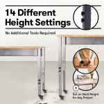 Fedmax Work Bench - 48" Rolling Portable Workbench for Garage - Metal with Acacia Hardwood Top, Adjustable Legs