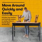 Fedmax Work Bench - 48" Rolling Portable Workbench for Garage - Metal with Acacia Hardwood Top, Adjustable Legs