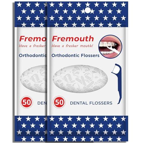 Fremouth Orthodontic Flossers for Braces - Ortho Dental Floss Picks, 100 Count (Pack of 1)