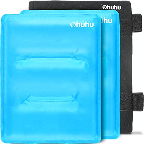 Ohuhu 2 Packs 14" X 11" Large Reusable Gel Ice Pack with Wrap for Hot & Cold Therapy, Ice Pack for Injuries, Pain Relief for Shoulder, Knee, Back, Hip, Aches (XL Light Blue Cold Pack)