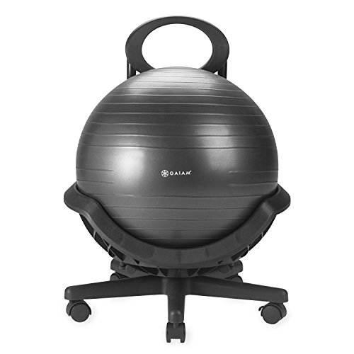 Gaiam Ultimate Balance Ball Chair - Premium Exercise Stability Yoga Ball Ergonomic Chair for Home and Office Desk with Reinforced Base, Air Pump, Exercise Guide, Black