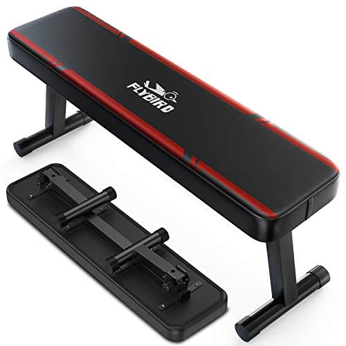 FLYBIRD Flat Weight Bench Foldable 1000 LBS Weight Capacity for Strength Training Bench Press, 45.3 Inches Long Workout Benches for Home