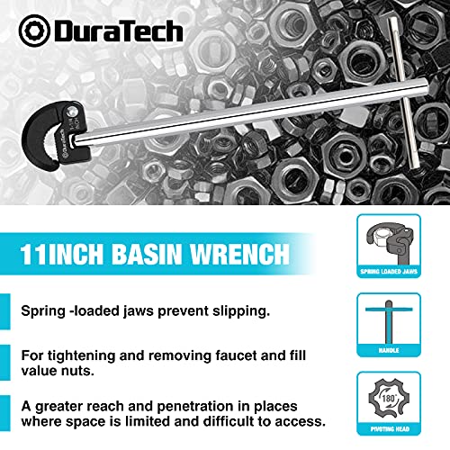 DURATECH 11-Inch Basin Wrench, Sink Wrench, Adjustable 3/8'' to 1-1/4'' Capacity Jaw, for Tight Space