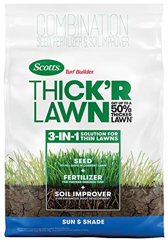 Scotts Turf Builder Thick'R Lawn Grass Seed, Fertilizer and Soil Improver for Sun & Shade, 12 lbs.