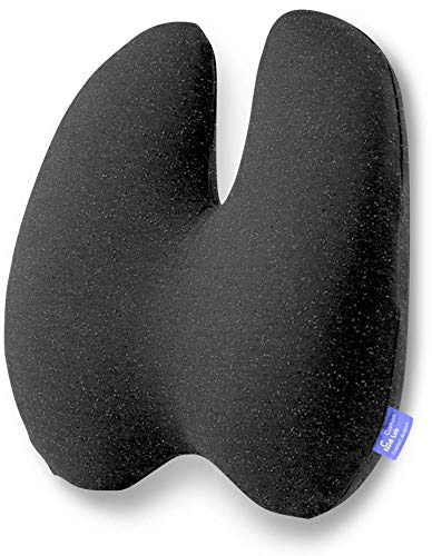 Cushion Lab Extra Dense Lumbar Pillow - Patented Ergonomic Multi-Region Firm Back Support for Lower Back Pain Relief - Lumbar Support Cushion w/Strap for Office Chair, Car, Sofa, Plane - Black