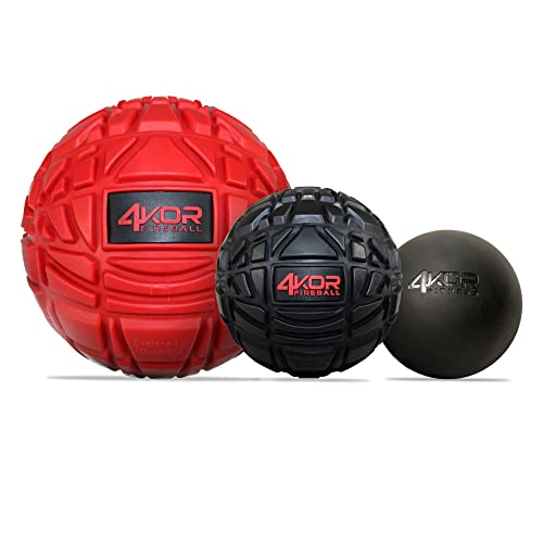 4KOR Massage Balls - Fitness, Physical Therapy, Deep Tissue Myofascial Release - Muscle Relief for Back, Neck, Shoulders, Foot Pain - Trigger Point Massager - 3 Firm Grip Mobility Rubber Roller Balls