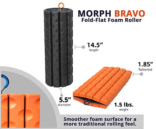 Brazyn Morph Foam Roller (Bravo-Midnight) Collapsible Travel Foam Roller for Back Pain Relief, Workout Muscle Recovery, Back Massager, Deep Tissue Leg Massage, Back Cracker, Stretcher; Small, Portable