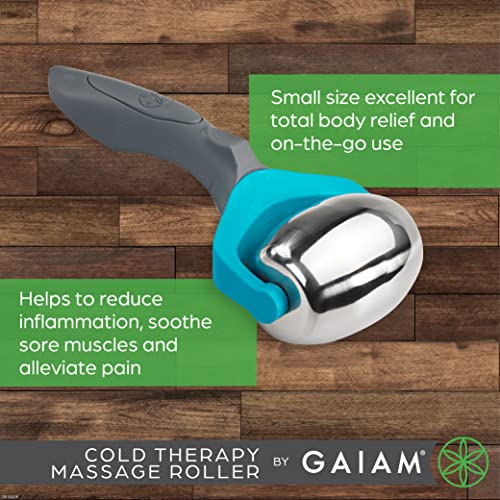 Gaiam Restore Cold Therapy Massage Roller - Easy-Glide Massage Ball Roller with Sure-Grip Handle - Muscle Massage Tool to Help with Sore Muscles, Neck, and Back Pain - Compact and Lightweight