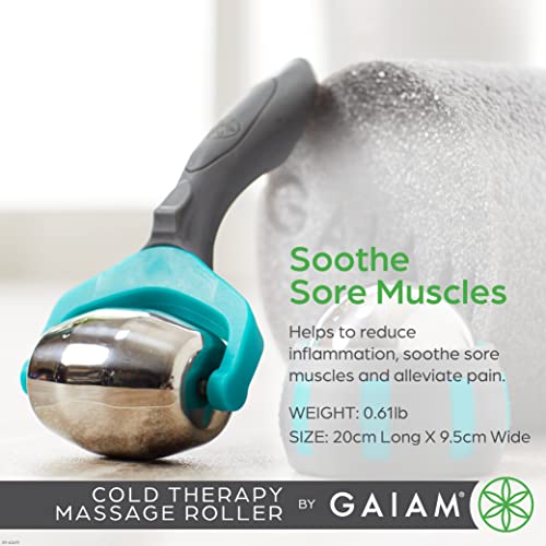 Gaiam Restore Cold Therapy Massage Roller - Easy-Glide Massage Ball Roller with Sure-Grip Handle - Muscle Massage Tool to Help with Sore Muscles, Neck, and Back Pain - Compact and Lightweight