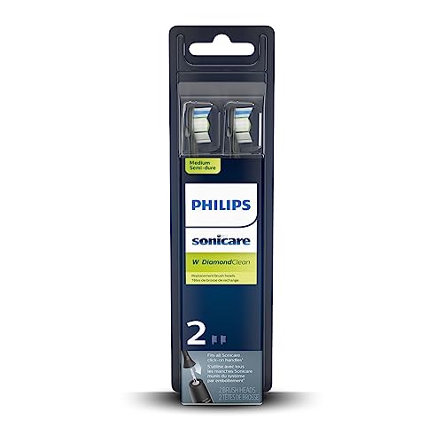 Philips Sonicare Genuine W DiamondClean Replacement Toothbrush Heads, 2 Brush Heads, Black, HX6062/95