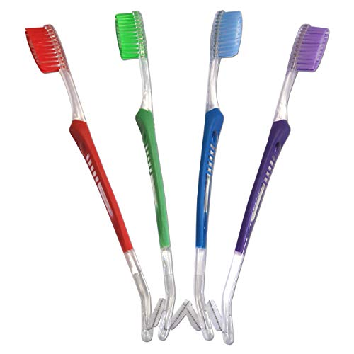 Orthodontic Toothbrush (Set of 4) V-Trim Double-Ended Brush with Interproximal Head for Cleaning Ortho Braces