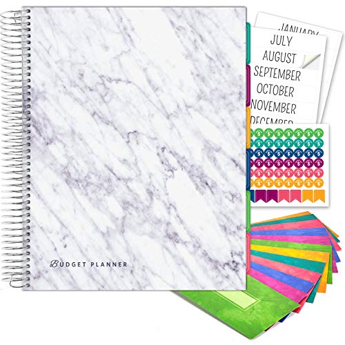 Budget Planner & Monthly Bill Organizer with 12 Envelopes and Pockets. Expense Tracker Notebook and Financial Planner Budget Book to Control Your Money. Large Size (8.5" x 11" - Grey Marble)