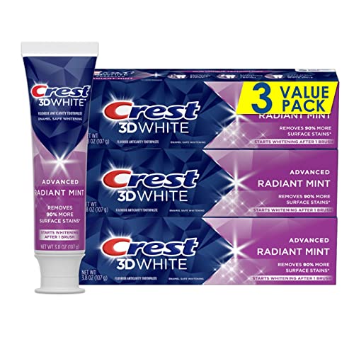 Crest 3D White Toothpaste Radiant Mint, 3.8 Ounce (Pack of 3)