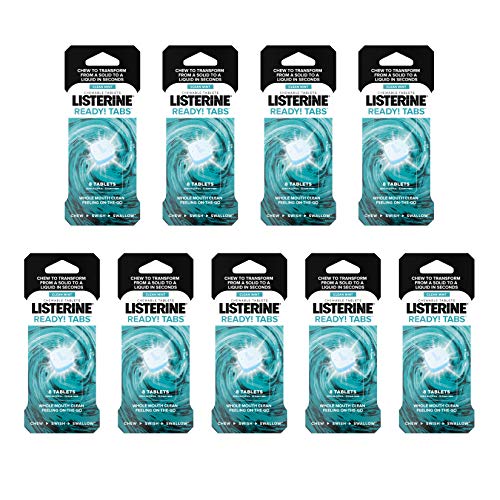 Listerine Ready! Tabs Chewable Tablets with Clean Mint Flavor, Revolutionary 4-Hour Fresh Breath Tablets to Help Fight Bad Breath On-the-Go, Sugar-Free & Alcohol-Free, 72 CT