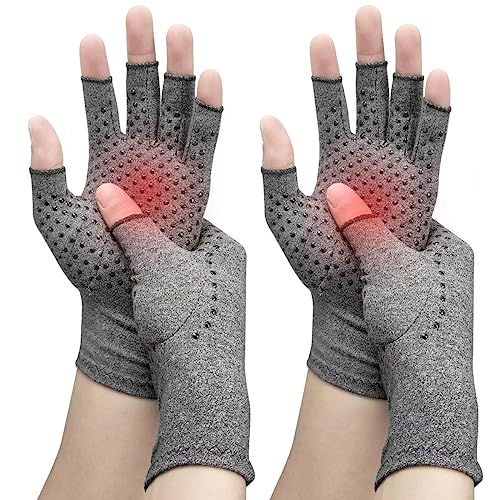 2 Pairs Arthritis Compression Gloves, Relieve Arthritis, Rheumatoid, Osteoarthritis, Carpal Tunnel Pain, Compression Gloves for Arthritis for Women & Men, Anti-Slip Glue dot Gloves for Work