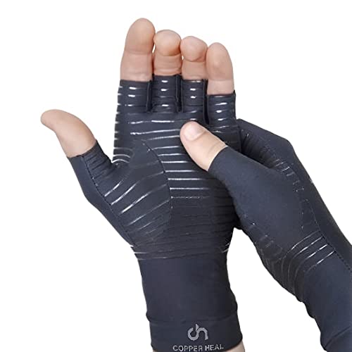 COPPER HEAL Arthritis Compression Gloves Rheumatoid Carpal Tunnel Glove Fingerless Pains Hands Support finger joint