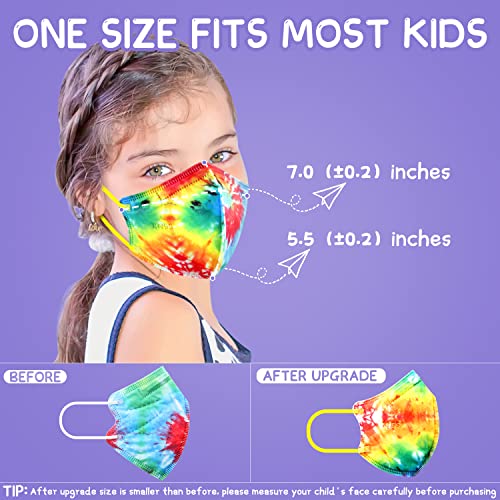 MISSAA KN95 Face Masks for Kids 30 Pcs, 5 Layers Disposable Protective Mask Small Size with Elastic Earloops for Children Boys Girls School Indoor Outdoor Use, Tie-dye