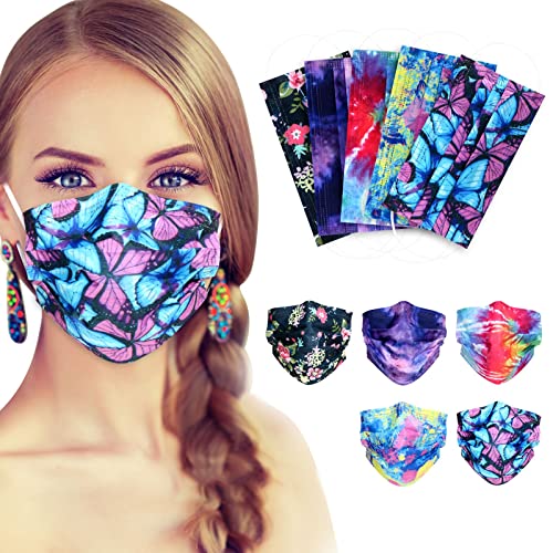 100 Pcs Disposable Face Masks - 3-layer Breathable Safety Masks, Comfortable Protective Mouth Cover with Nose Clip (Black Butterfly)