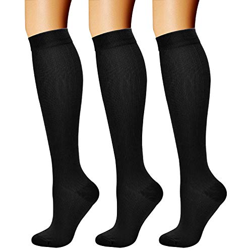 CHARMKING Compression Socks for Women & Men Circulation (3 Pairs) 15-20 mmHg is Best Athletic for Running, Flight Travel, Support, Cycling, Pregnant - Boost Performance, Durability (L/XL,Black)